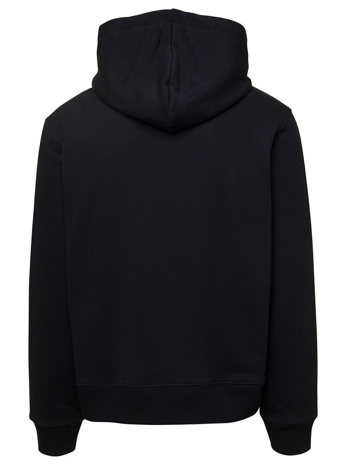 Black Hoodie With Logo Print On The Chest Cotton Man Sweatshirts