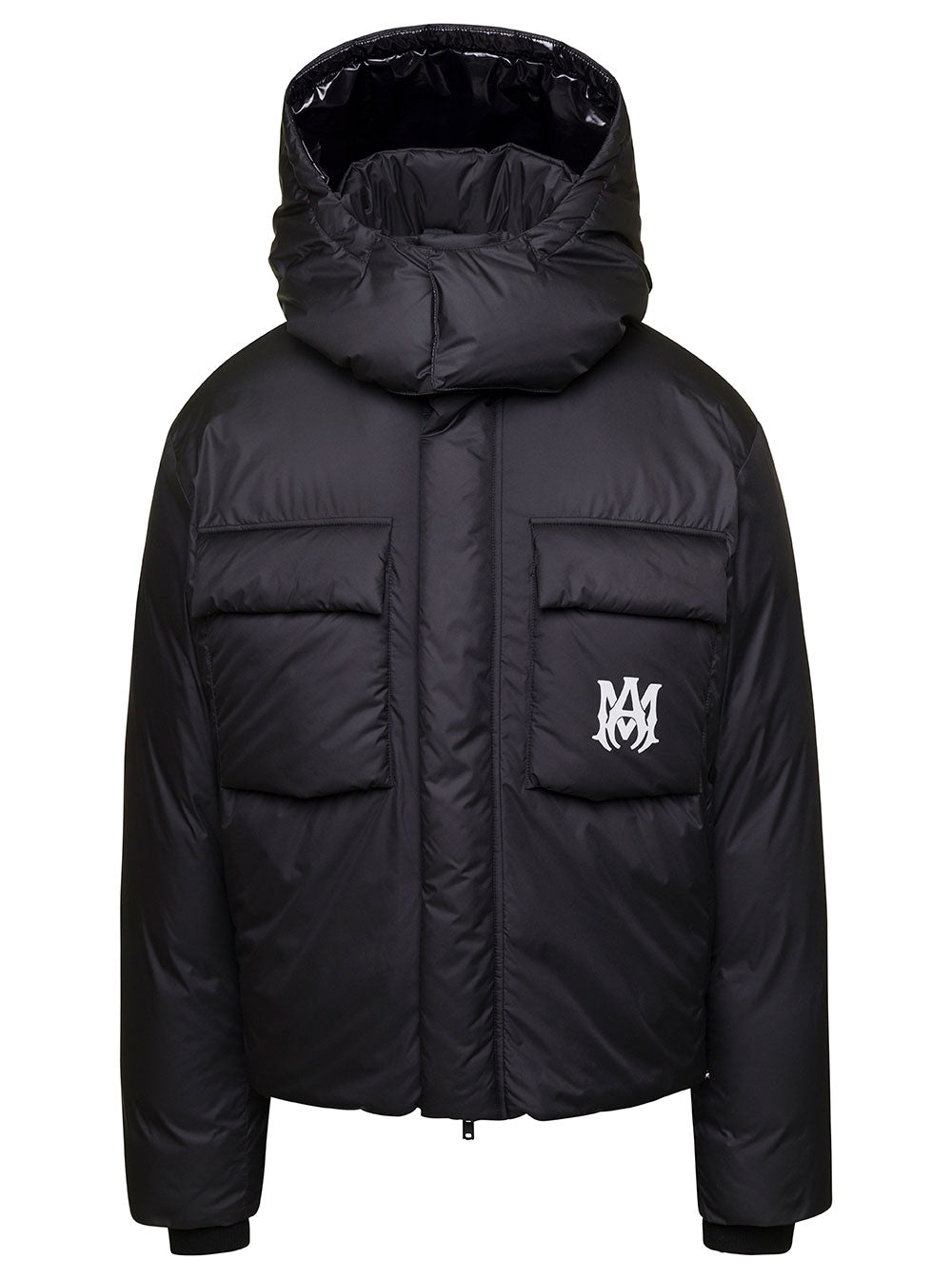 Black Reversible Puffer Jacket With Detachable Hood Nylon Man Down