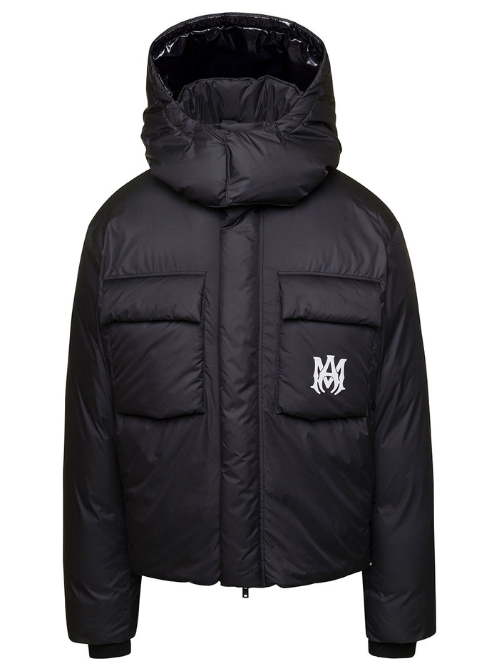 Black Reversible Puffer Jacket With Detachable Hood Nylon Man Down