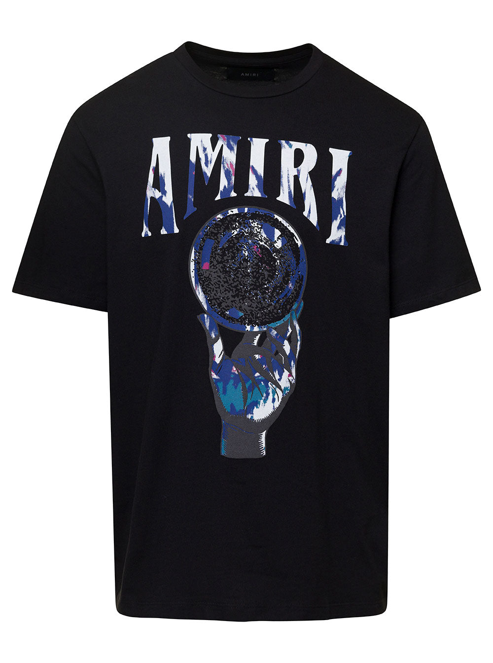 Black T-Shirt With Logo And Crystal Ball Print Cotton Man Tshirts Polo Shirts