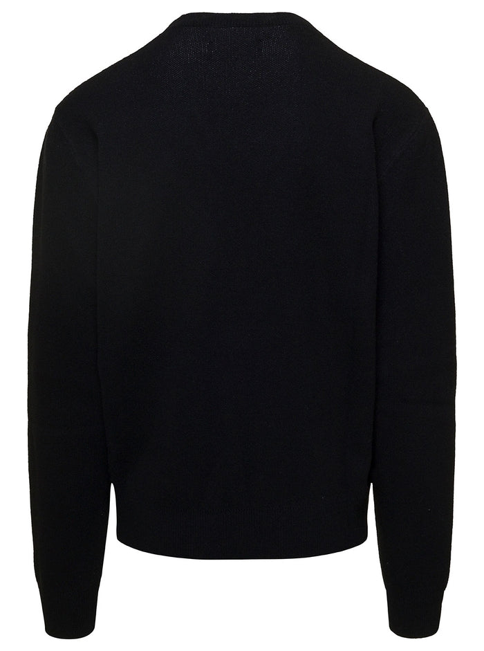 Black Crewneck Sweatshirt With Logo And Crystal Ball Print On The Front Recycled Cashmere Man Jersey
