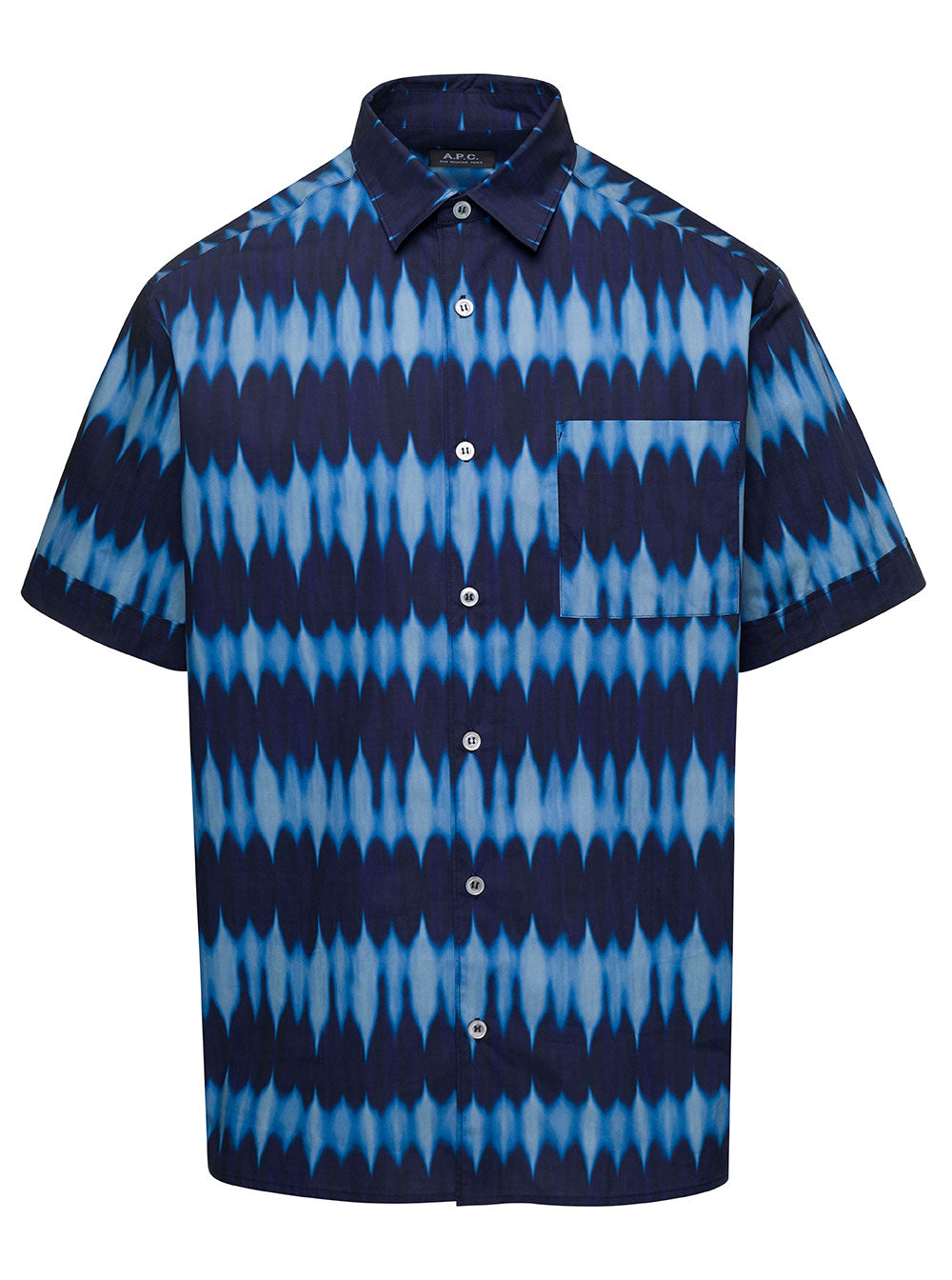 Blue Short Sleeve Shirt With Graphic Print Man Blu Cotton And Blouses
