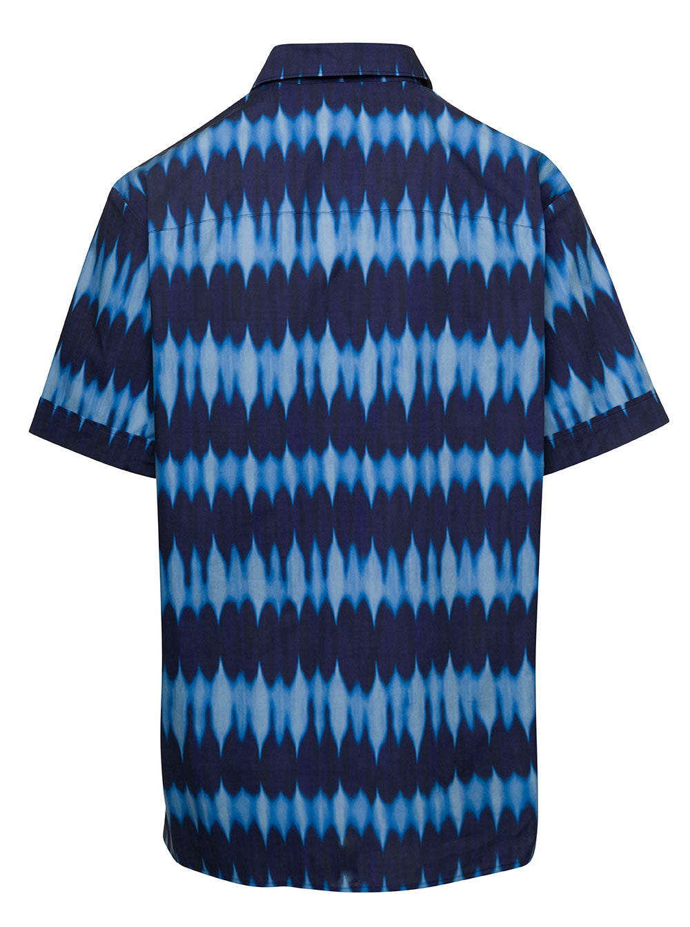 Blue Short Sleeve Shirt With Graphic Print Man Blu Cotton And Blouses