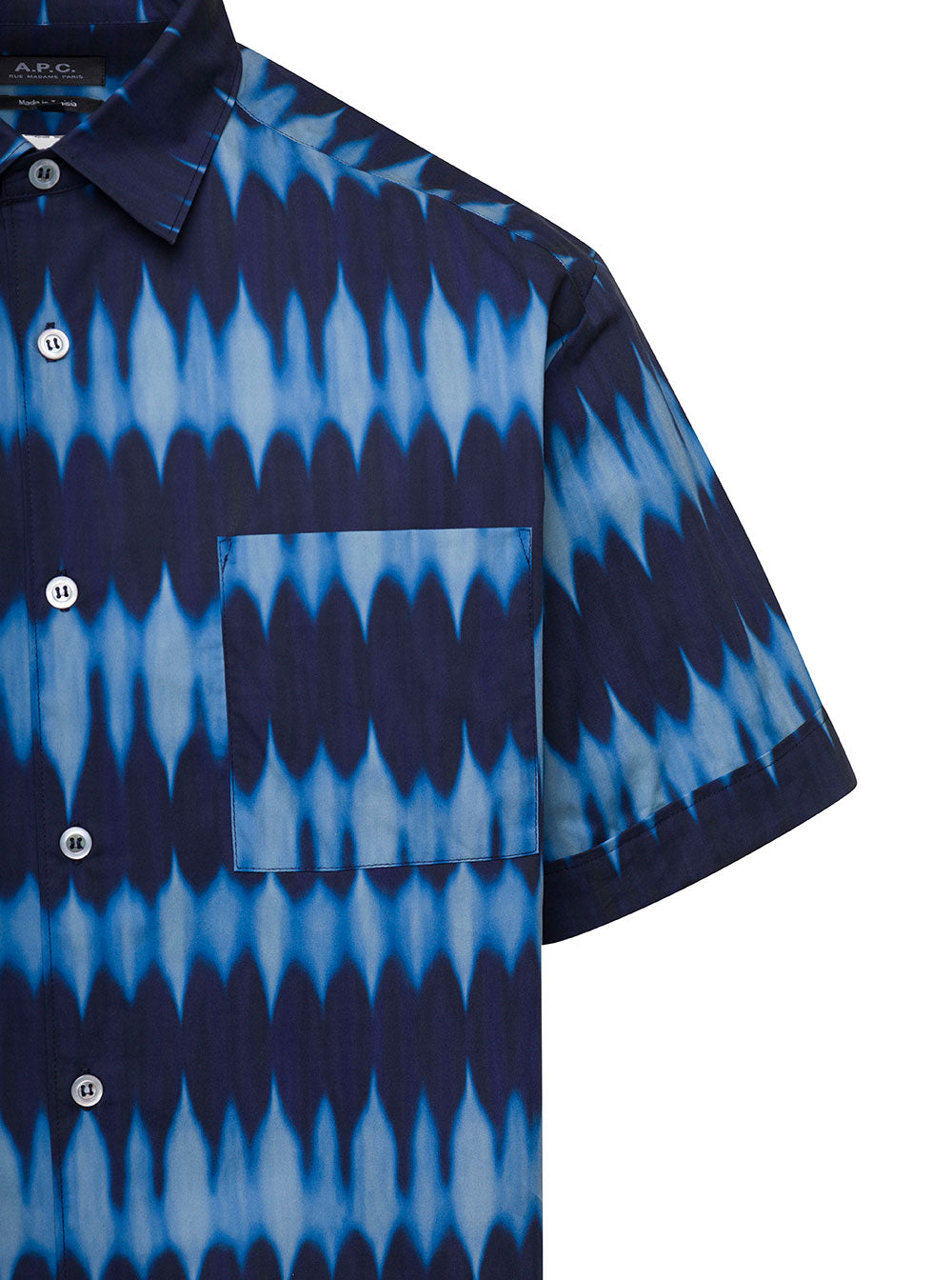 Blue Short Sleeve Shirt With Graphic Print Man Blu Cotton And Blouses