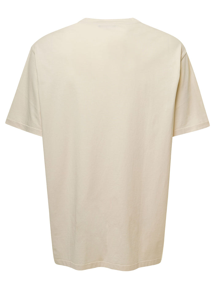 Beige Crewneck T-Shirt With Printed Logo And Statue On The Chest Cotton Man Tshirts Polo Shirts