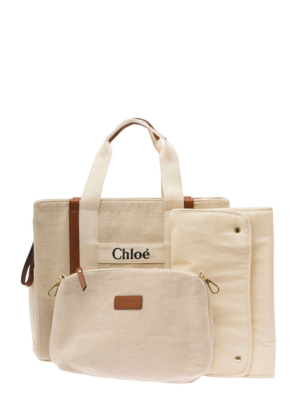 Beige Changing Bag Canvas White Cow Hand