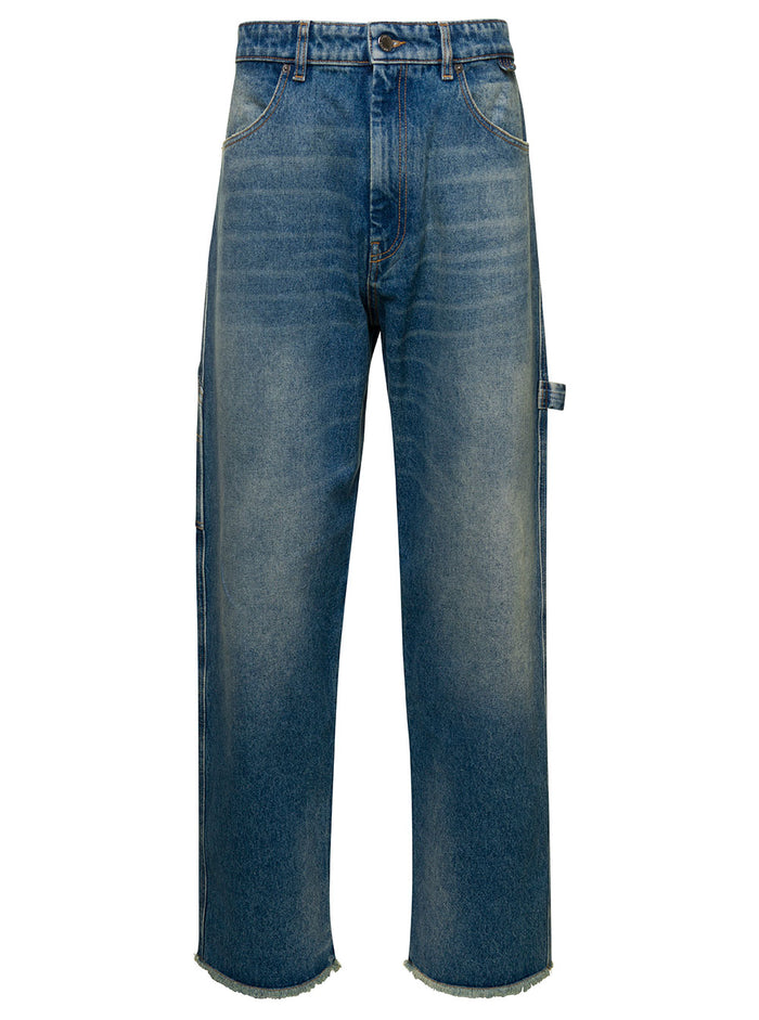 Blue Denim Straight Leg Cut Jeans Cotton Man Blu