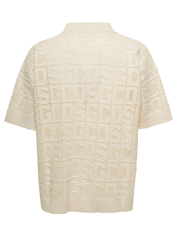 White Macramè Shirt With Monogram Logo Motif All-Over Cotton Man Beige And Blouses
