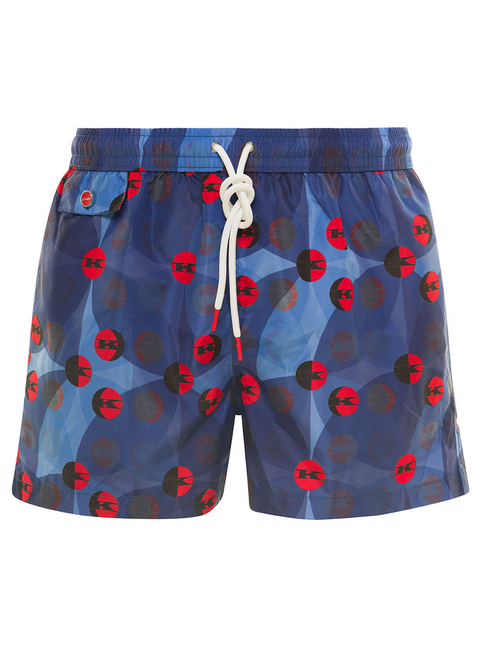 Blue Logo Printed Drawstring Swim Briefs Polyester Man Blu Beachwear