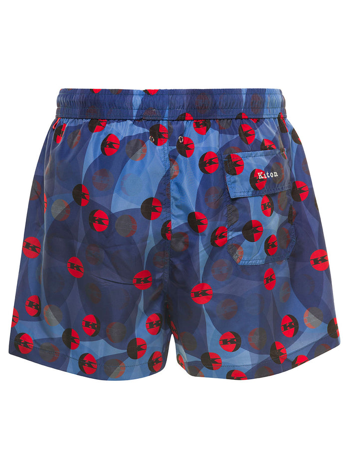 Blue Logo Printed Drawstring Swim Briefs Polyester Man Blu Beachwear