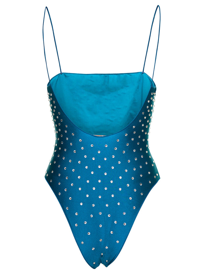 Turquoise Gem Crystal-Embellished Swimsuit Polyammide Woman Blu Polyamide Elastane Beachwear