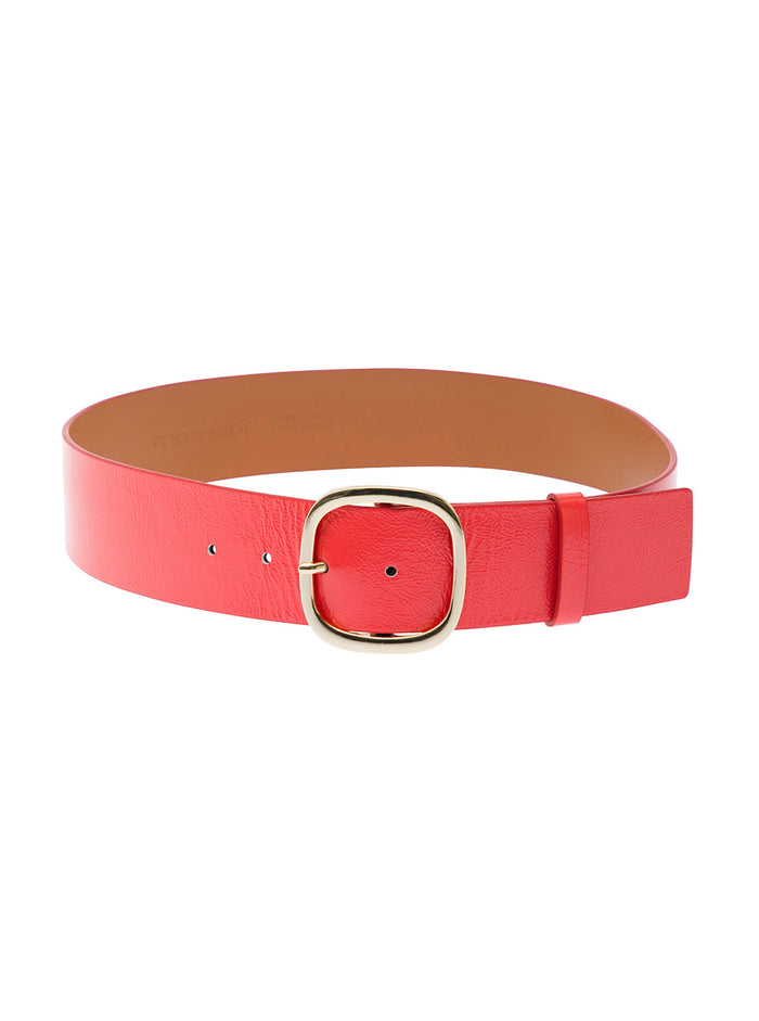 Patricia Orange Belt With Square Patent Leather Woman Calf