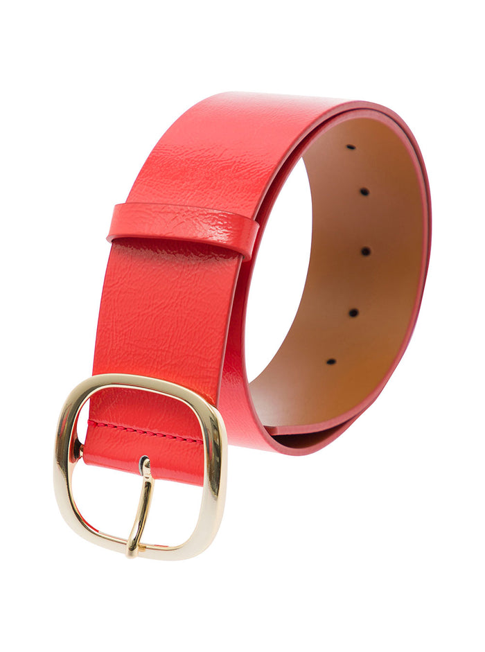 Patricia Orange Belt With Square Patent Leather Woman Calf