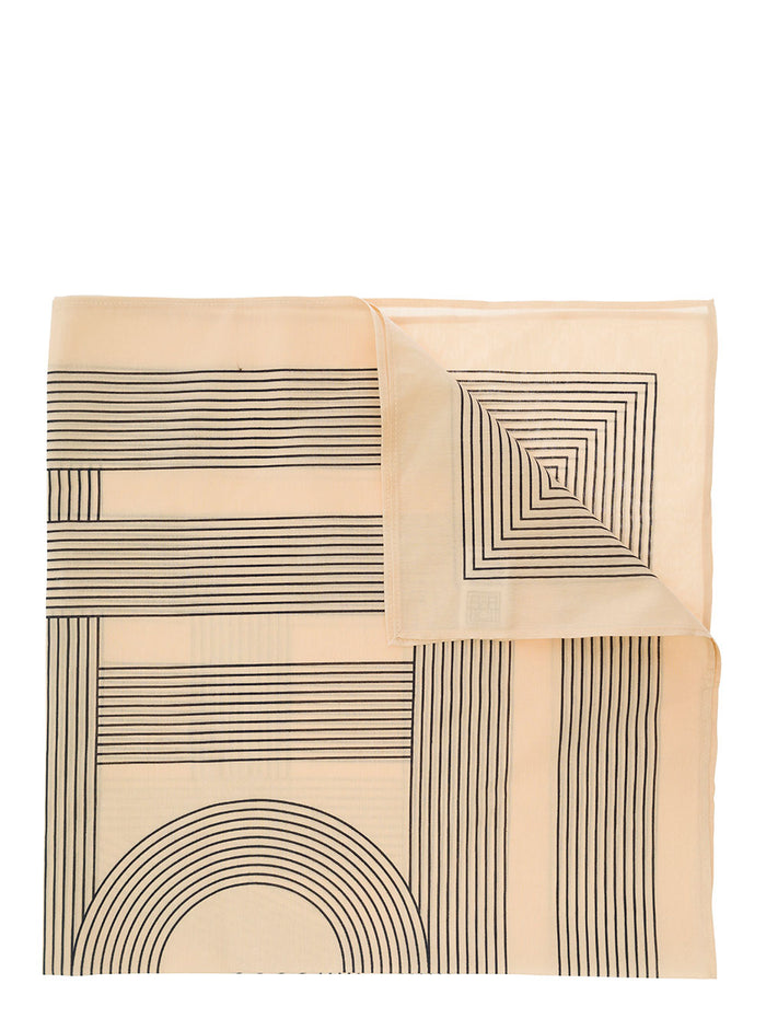Foulard With Striped Print Beige Silk And Cotton Blend Woman Organic Scarfs Foulards