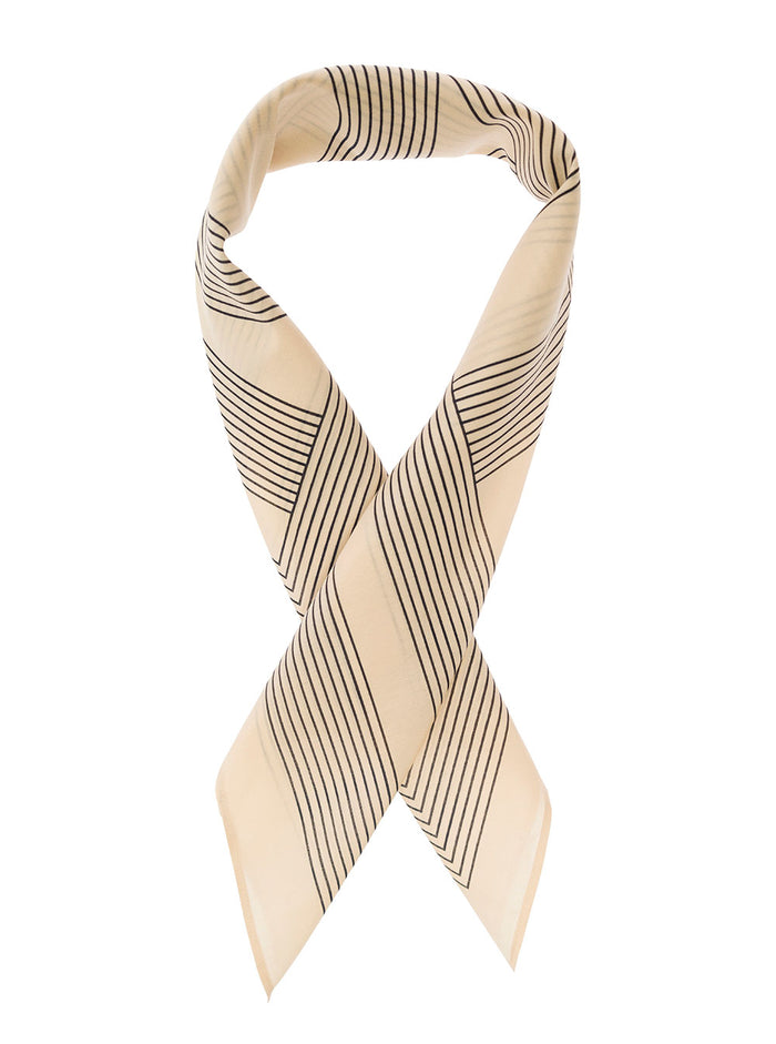 Foulard With Striped Print Beige Silk And Cotton Blend Woman Organic Scarfs Foulards