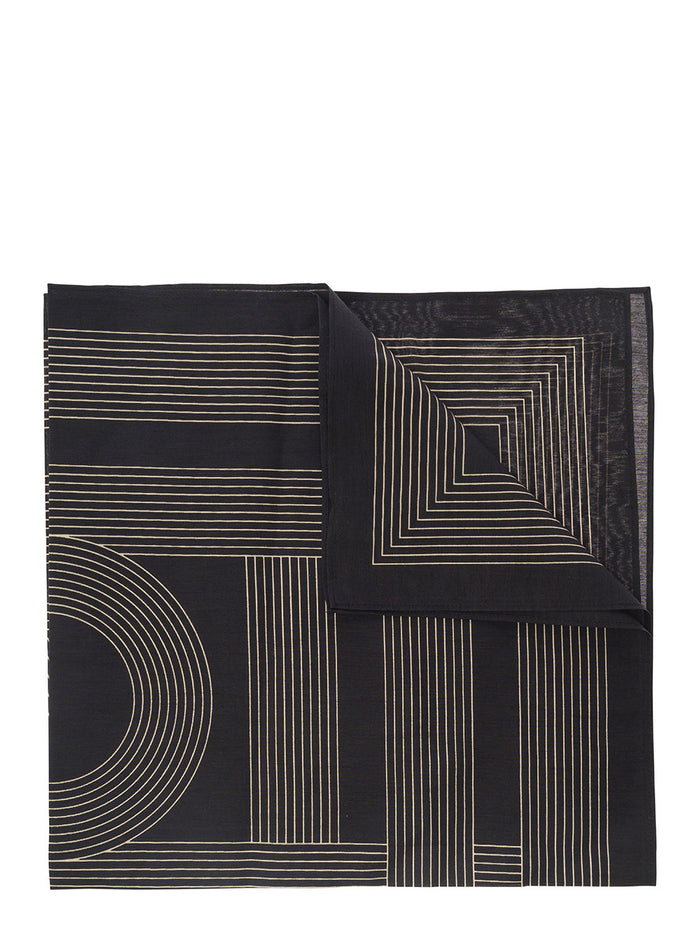 Foulard With Striped Print Black Cotton And Silk Woman Organic Scarfs Foulards