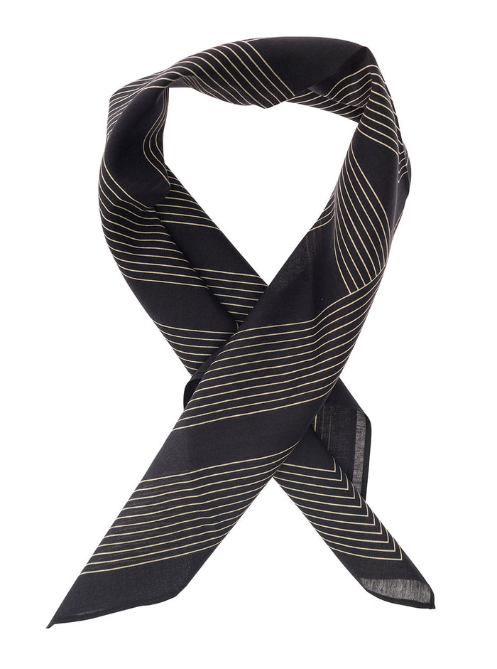 Foulard With Striped Print Black Cotton And Silk Woman Organic Scarfs Foulards
