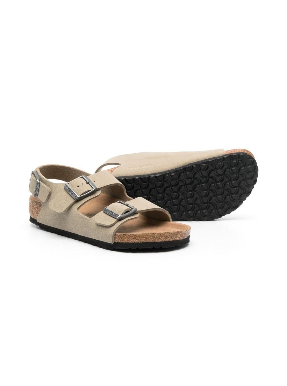 Beige Milano Sandals With Buckle Fastening Birkoflor Flat Shoes