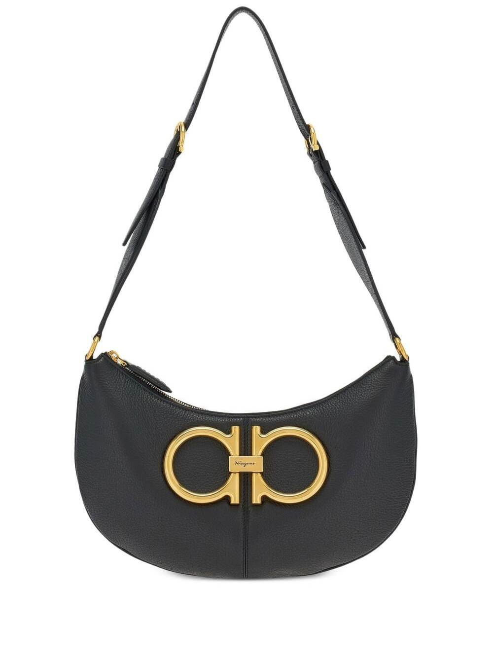 Black Maxi Gancio S Shoulder Bag Leather Woman Calf Crossbody