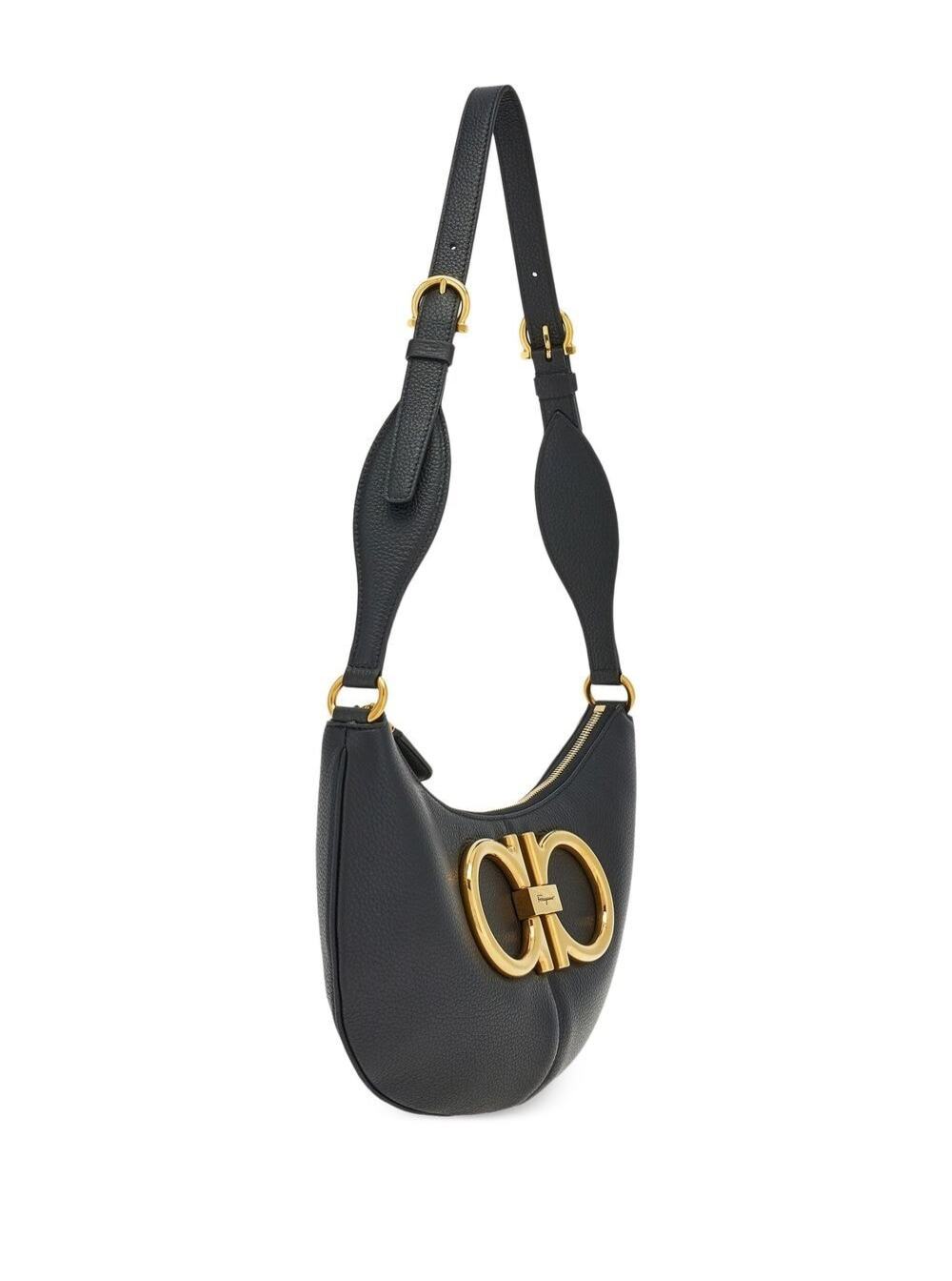 Black Maxi Gancio S Shoulder Bag Leather Woman Calf Crossbody