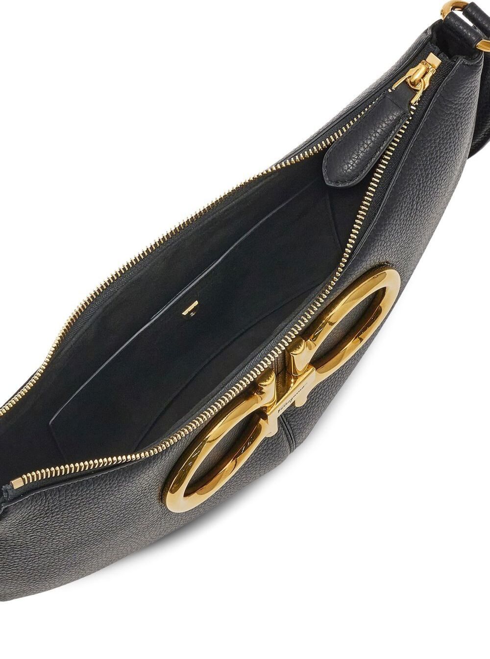 Black Maxi Gancio S Shoulder Bag Leather Woman Calf Crossbody