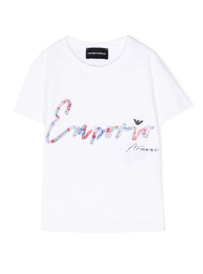 White Crewneck T-Shirt With Logo Lettering Print Cotton Girl Tshirts And Polo Shirts