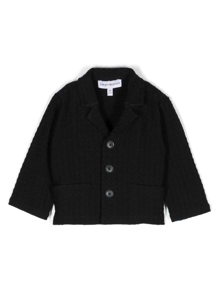 Black Single-Breasted Knit Jacket Cotton Blend Baby Blu Polyamide Elastane Blazers