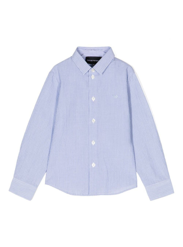 Light Blue Shirt With Embroidered Logo At The Front Cotton Boy And Blouses
