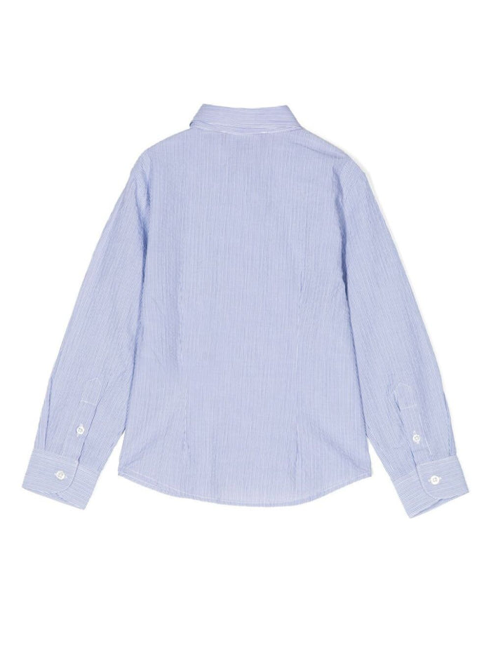 Light Blue Shirt With Embroidered Logo At The Front Cotton Boy And Blouses