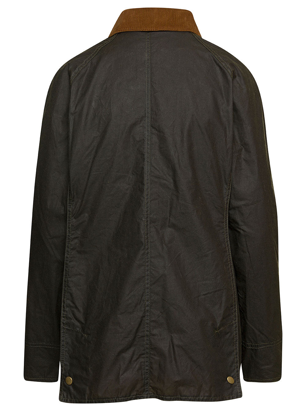 Dark Green Jacket With Ribbed Collar Waxed Cotton Woman