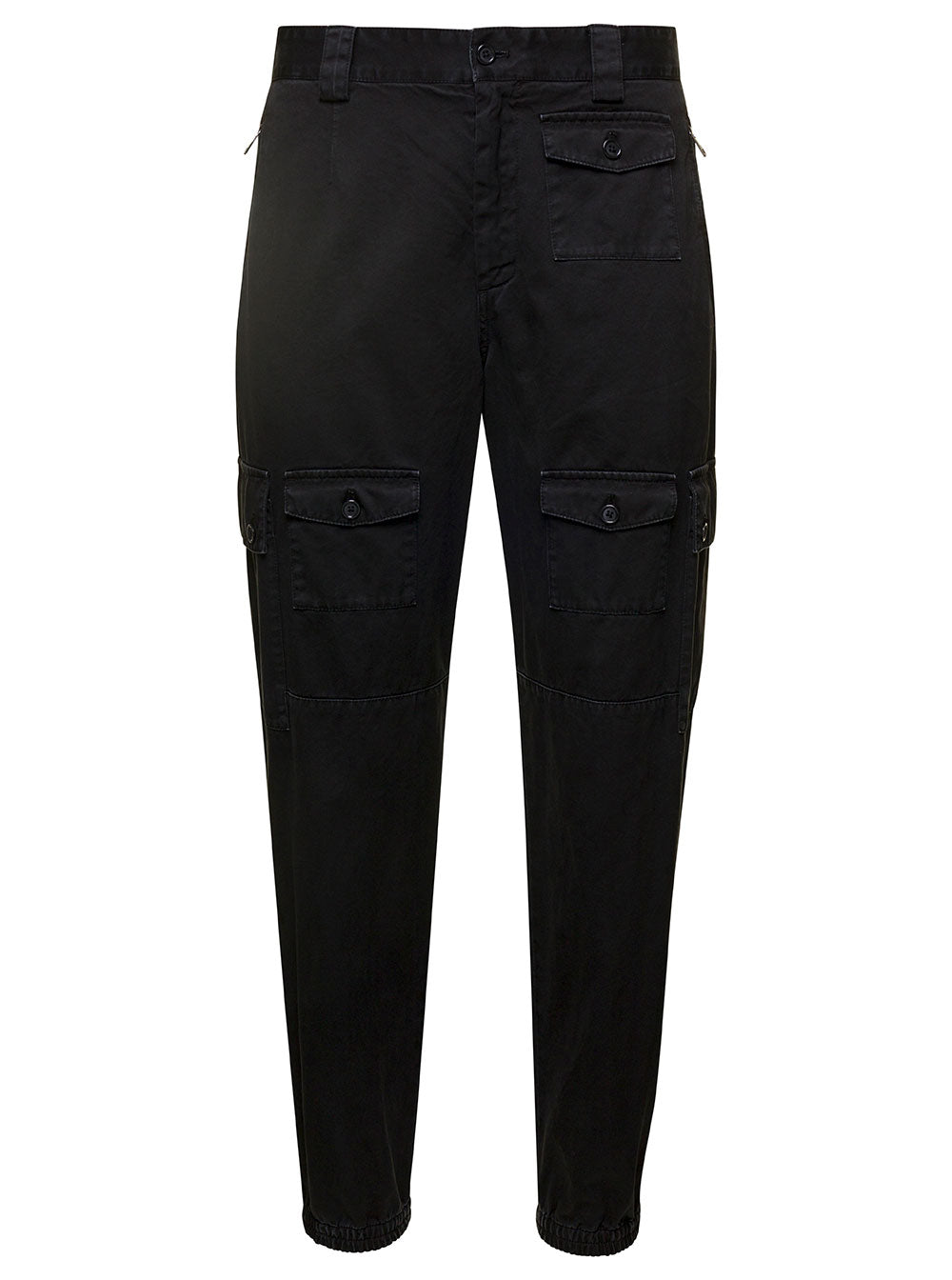 Black Cargo Pants With Multi-Pockets Cotton Man Trousers