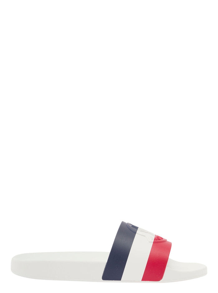 Basile White Slides With Tricolour Toe Strap Rubber Man Elastodiene Flat Shoes