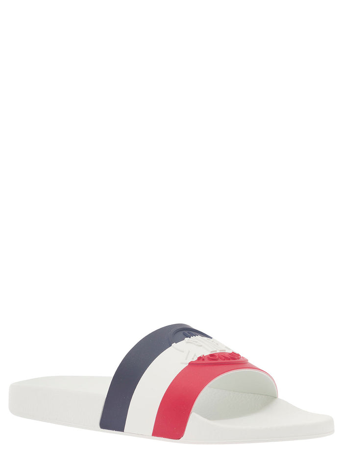 Basile White Slides With Tricolour Toe Strap Rubber Man Elastodiene Flat Shoes