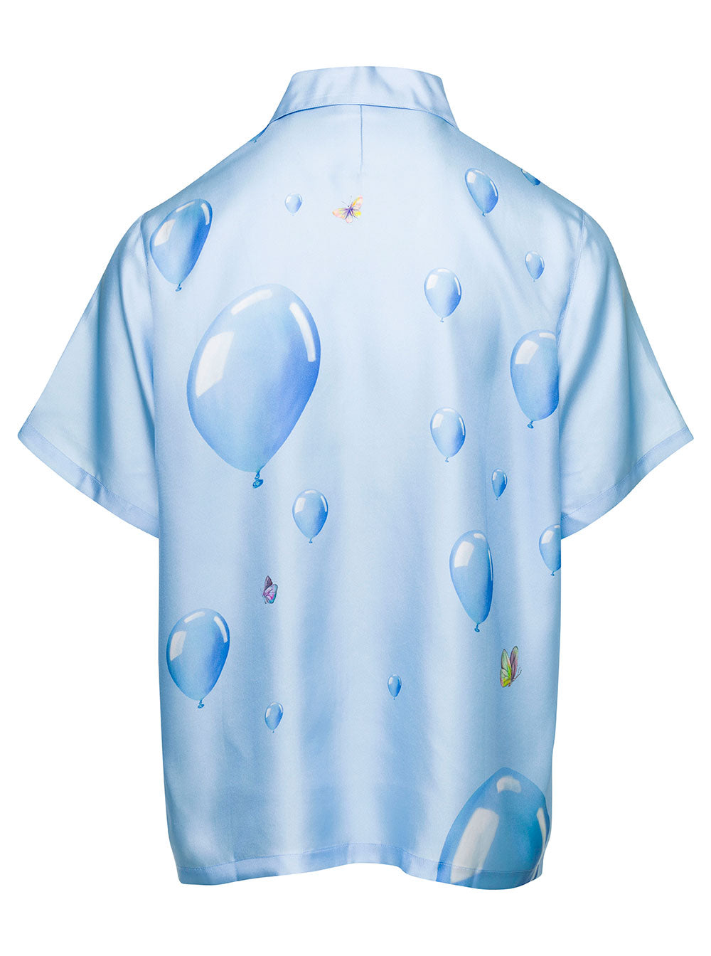 Light-Blue Bowling Shirt With Baloon Print All-Over Cotton Man Light Blue Silk And Blouses