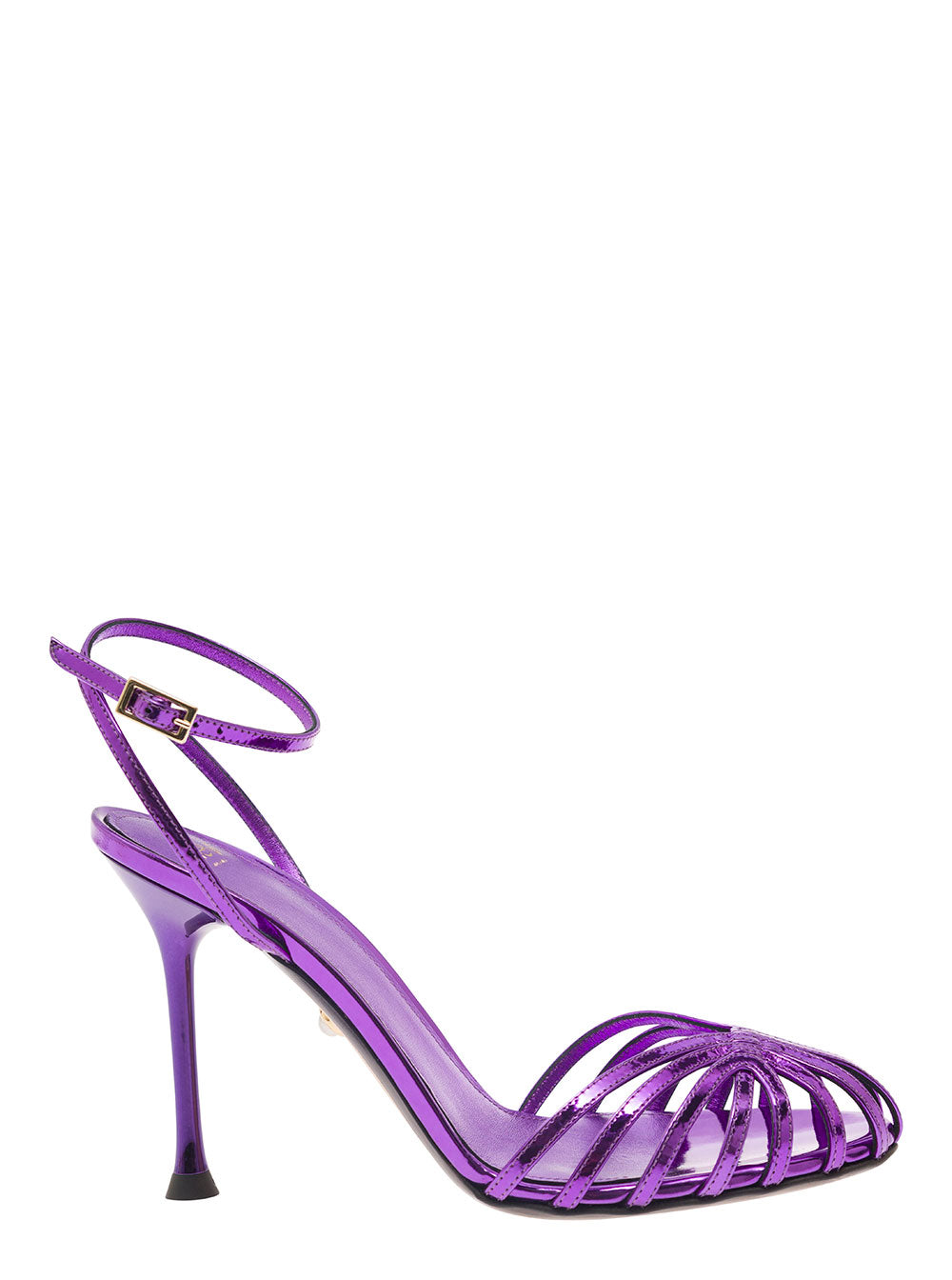 Ally Purple Sandals With Stiletto Heel Metallic Leather Woman Violet Goat Flat Shoes
