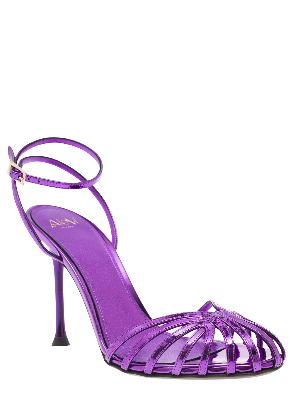 Ally Purple Sandals With Stiletto Heel Metallic Leather Woman Violet Goat Flat Shoes