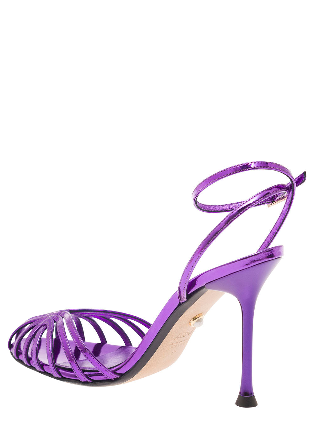 Ally Purple Sandals With Stiletto Heel Metallic Leather Woman Violet Goat Flat Shoes