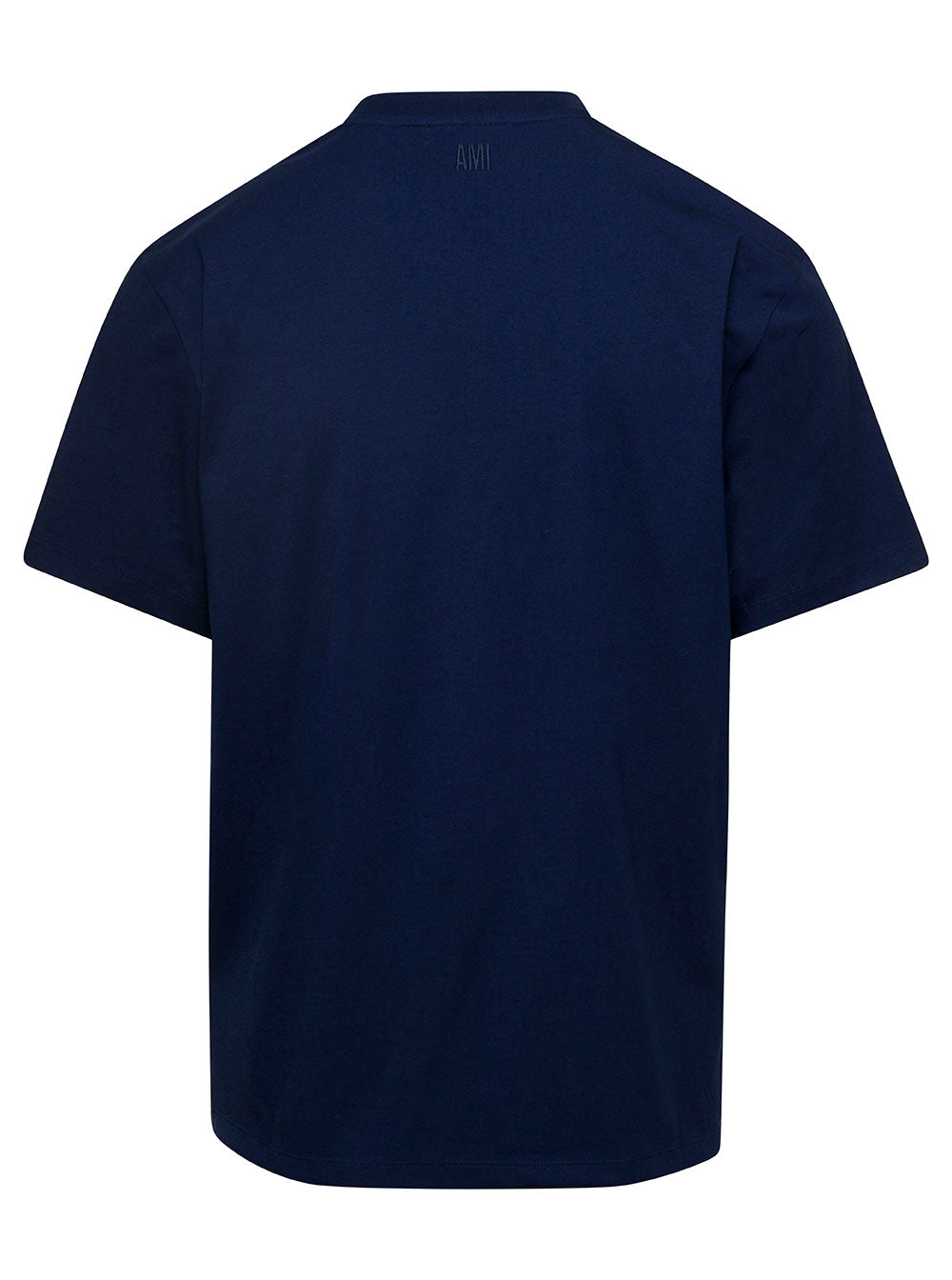 Blue Crew Neck T-Shirt With Ami De Coeur Embroidered Logo Cotton Man Blu Organic Elastane Tshirts And Polo Shirts