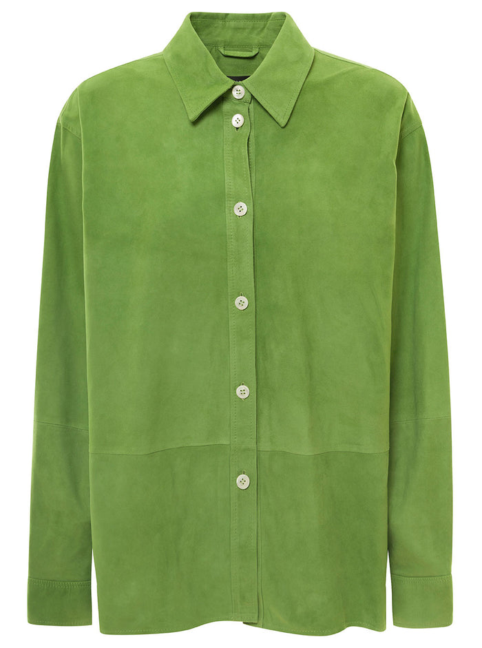 Matcha Green Long Sleeve Shirt Suede Woman Goat And Blouses