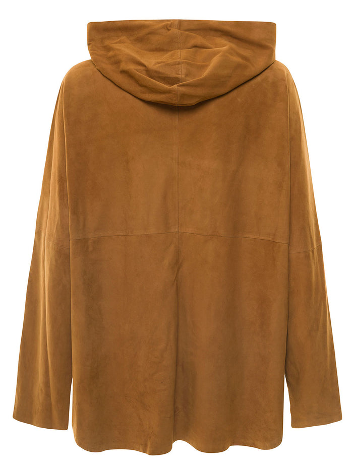 Brown Zip-Up Hoodie Suede Woman Goat Outerwear