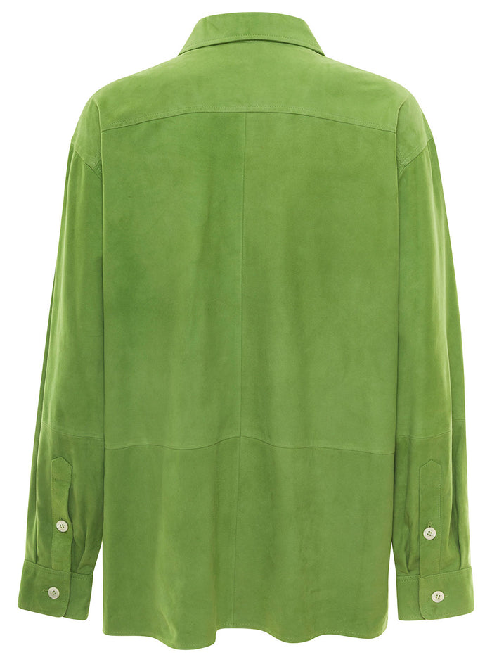 Matcha Green Long Sleeve Shirt Suede Woman Goat And Blouses