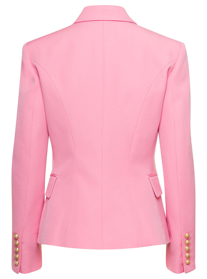 Pink Double-Breasted Fitted Blazer Wool Woman Blazers