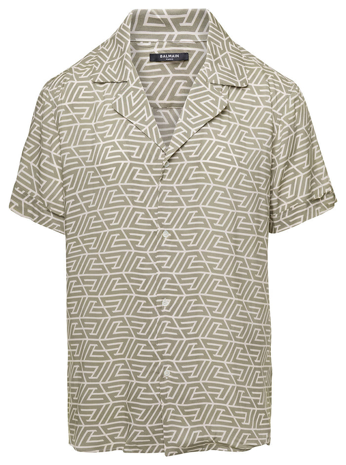 Beige Shirt With All-Over Geometric Print Viscose Man And Blouses