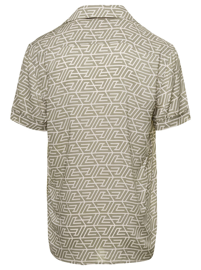 Beige Shirt With All-Over Geometric Print Viscose Man And Blouses