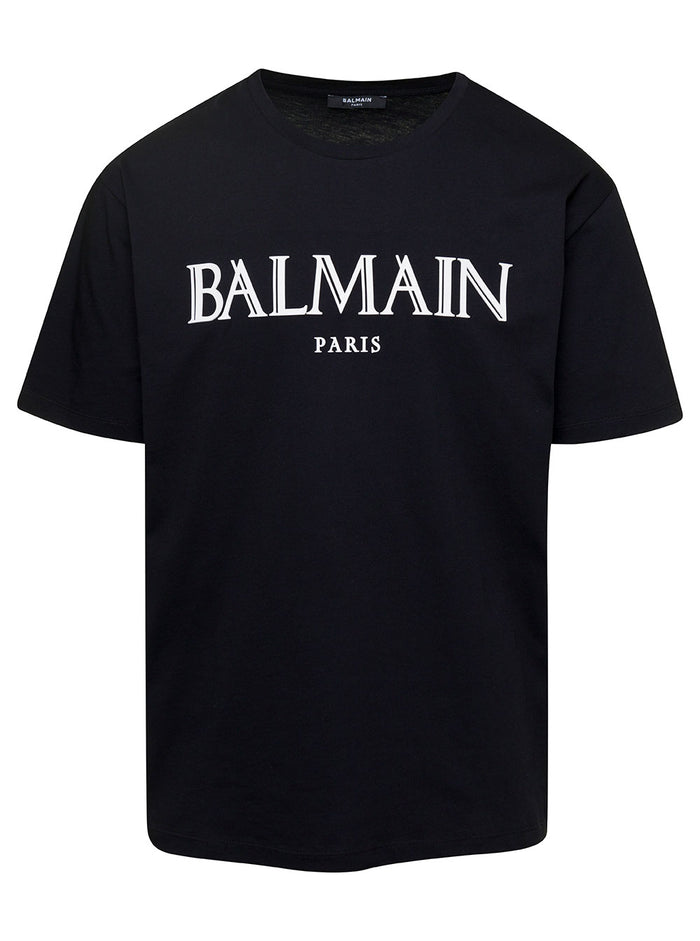 Black Crew Neck T-Shirt With Logo Print On The Chest Cotton Man Tshirts And Polo Shirts