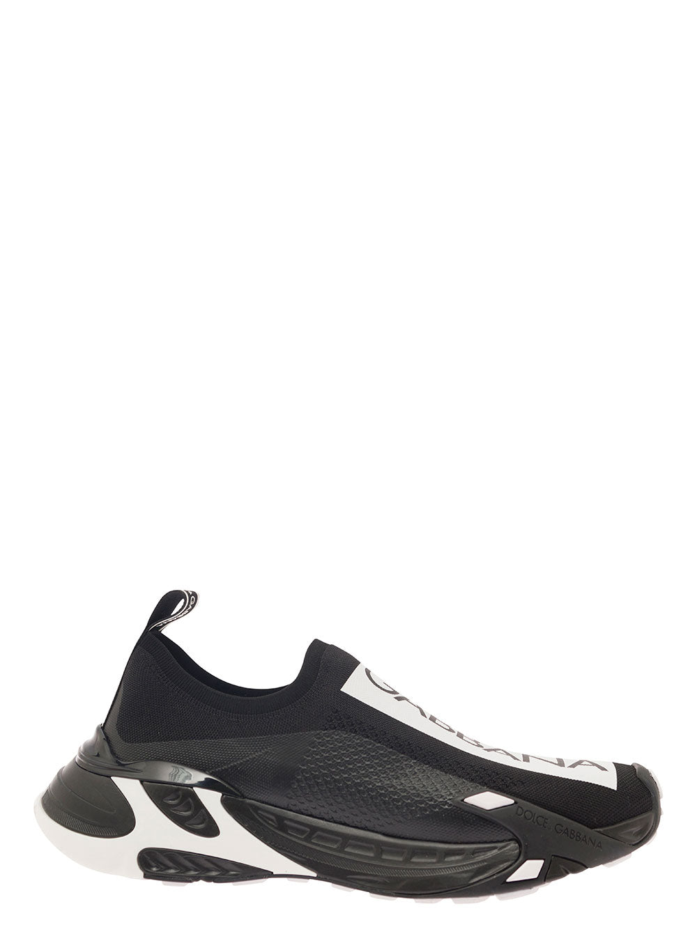 Fast Black Low-Top Sneakers With Contrasting Logo Print Stretch Knit Man Polyester Viscose