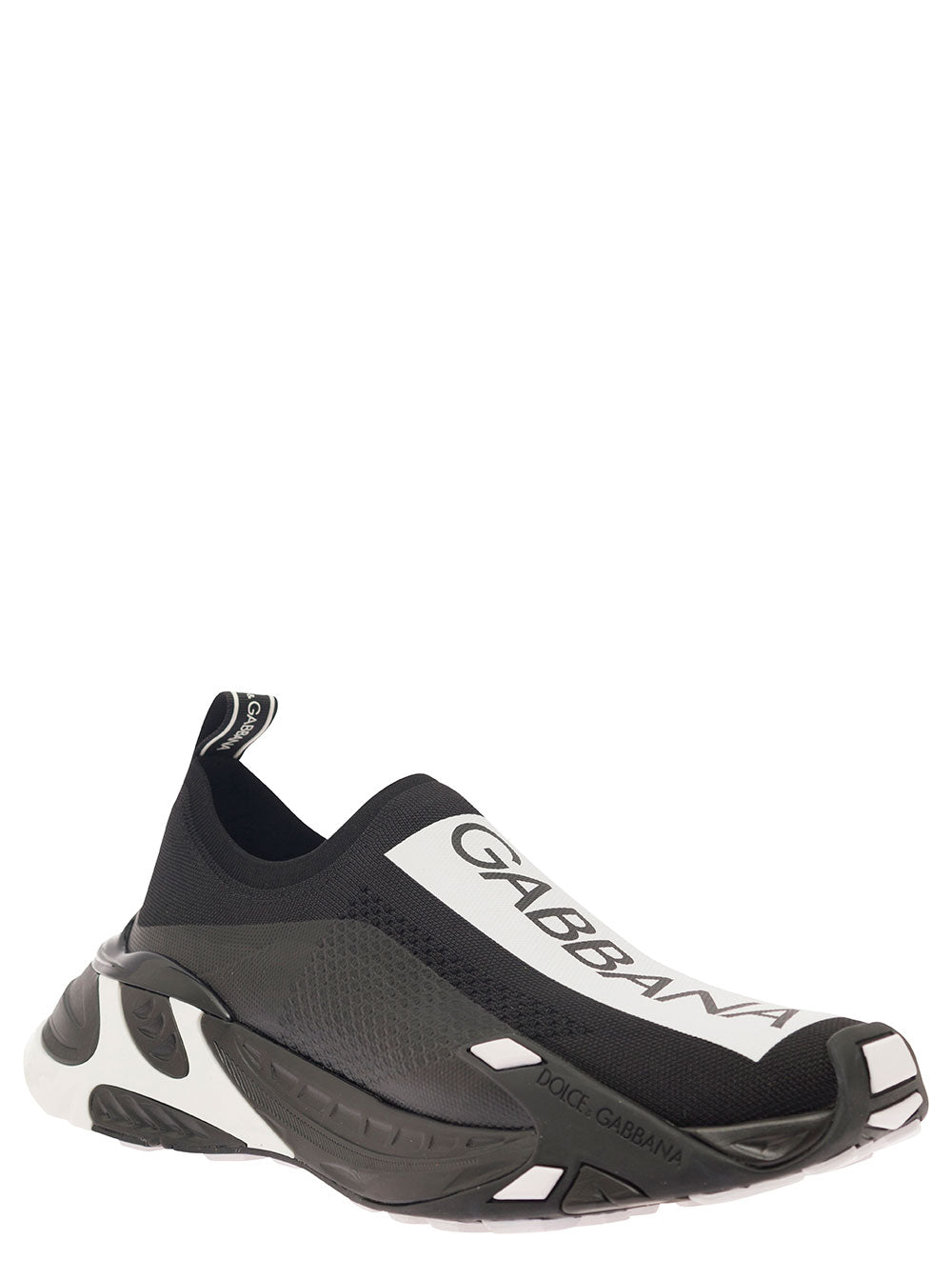 Fast Black Low-Top Sneakers With Contrasting Logo Print Stretch Knit Man Polyester Viscose