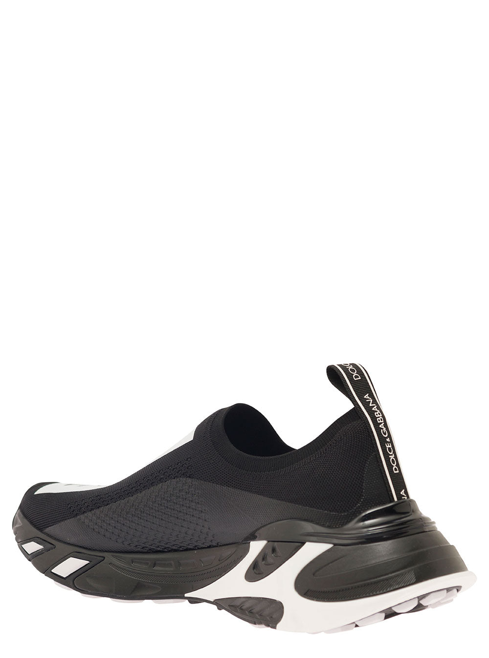 Fast Black Low-Top Sneakers With Contrasting Logo Print Stretch Knit Man Polyester Viscose