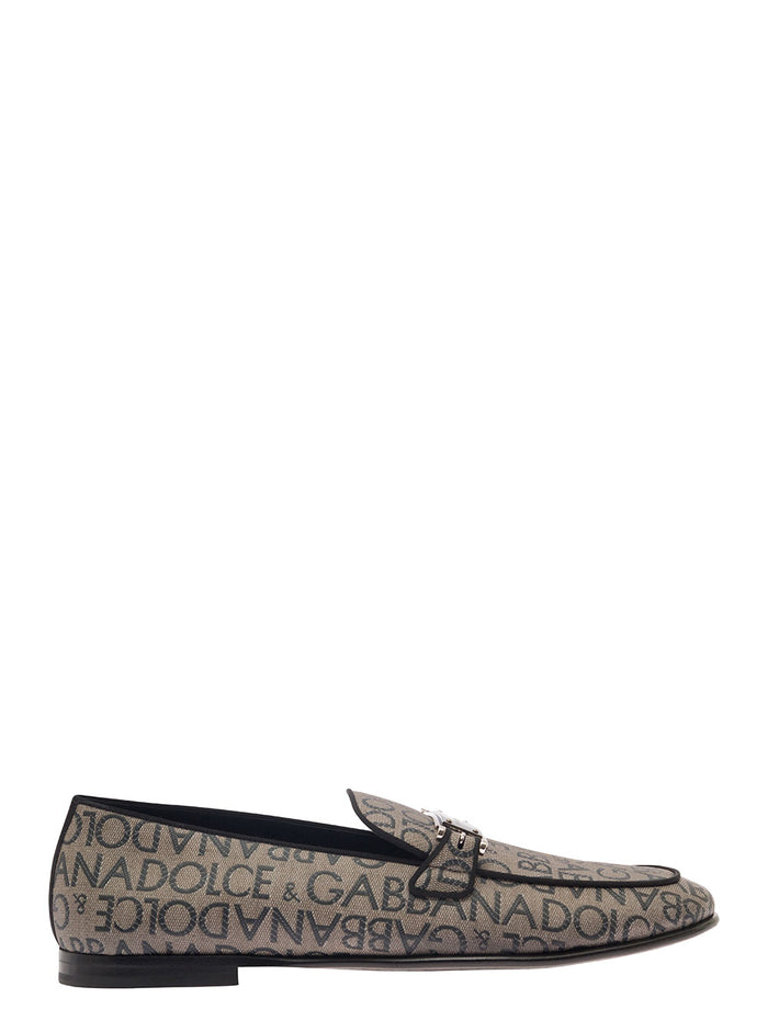 Ariosto Beige Loafers With Logo Plaque Coated Canvas Man Cotton Polyurethane Polyester