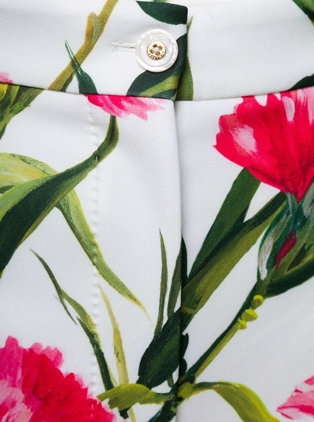 White Floral Print Flared Trousers Cotton Blend Woman Polyester Elastane